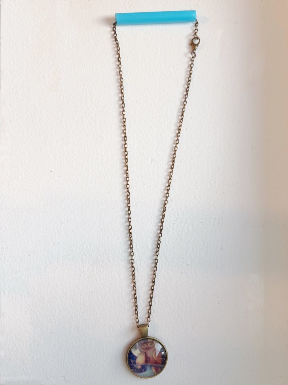Broze-Tone Owl Cabochon Pendant Necklace